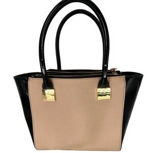 Ted‎ Baker Merina Shopper Tote Beige Black Gold Hardware GUC